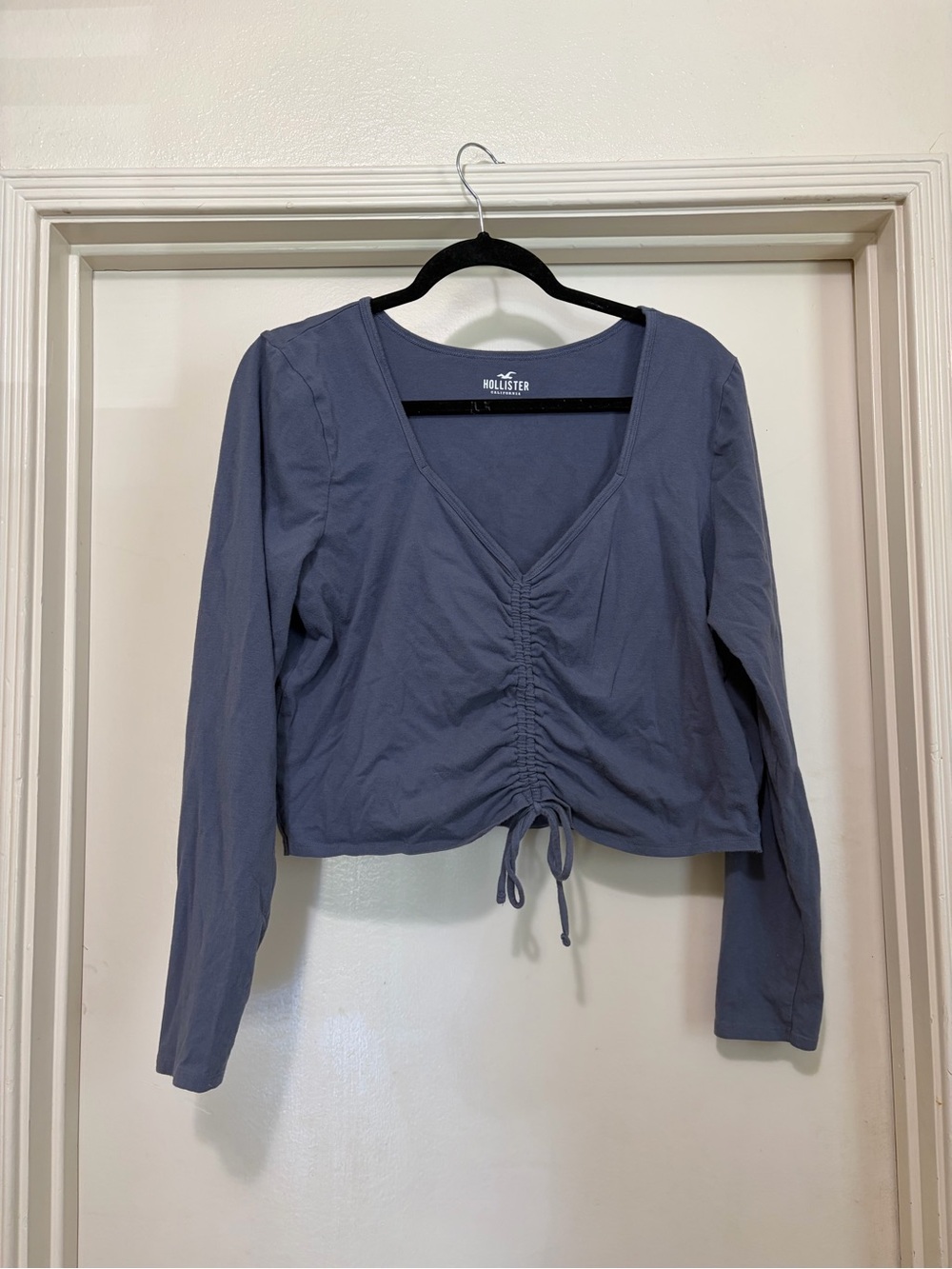 HOLLISTER BLUE RUCHED DRAWSTRING LONG SLEEVE CROP TOP XXL